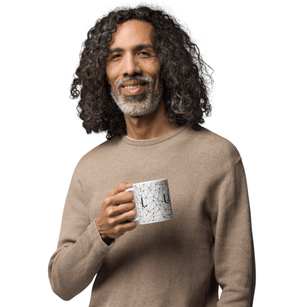 White Glossy Coffee Mugs Luxe with Geometric Design By HadiArts