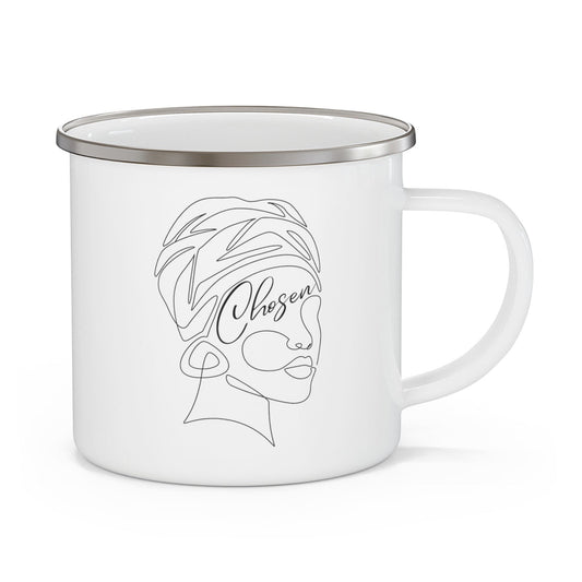 Enamel Camping Mug, Say It Soul, "chosen" Black Woman Line Art, Self Worth Line Art